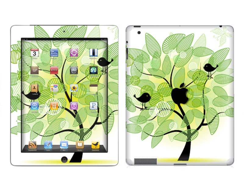 Apple iPad 2 Skin Cover - Green Tree GLOSSY MATTE LEATHER option