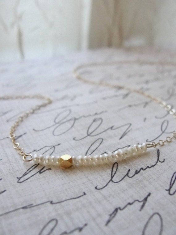 Pearl and gold vermeil necklace - modern pearl necklace - gold pearl necklace - OliveYewJewels