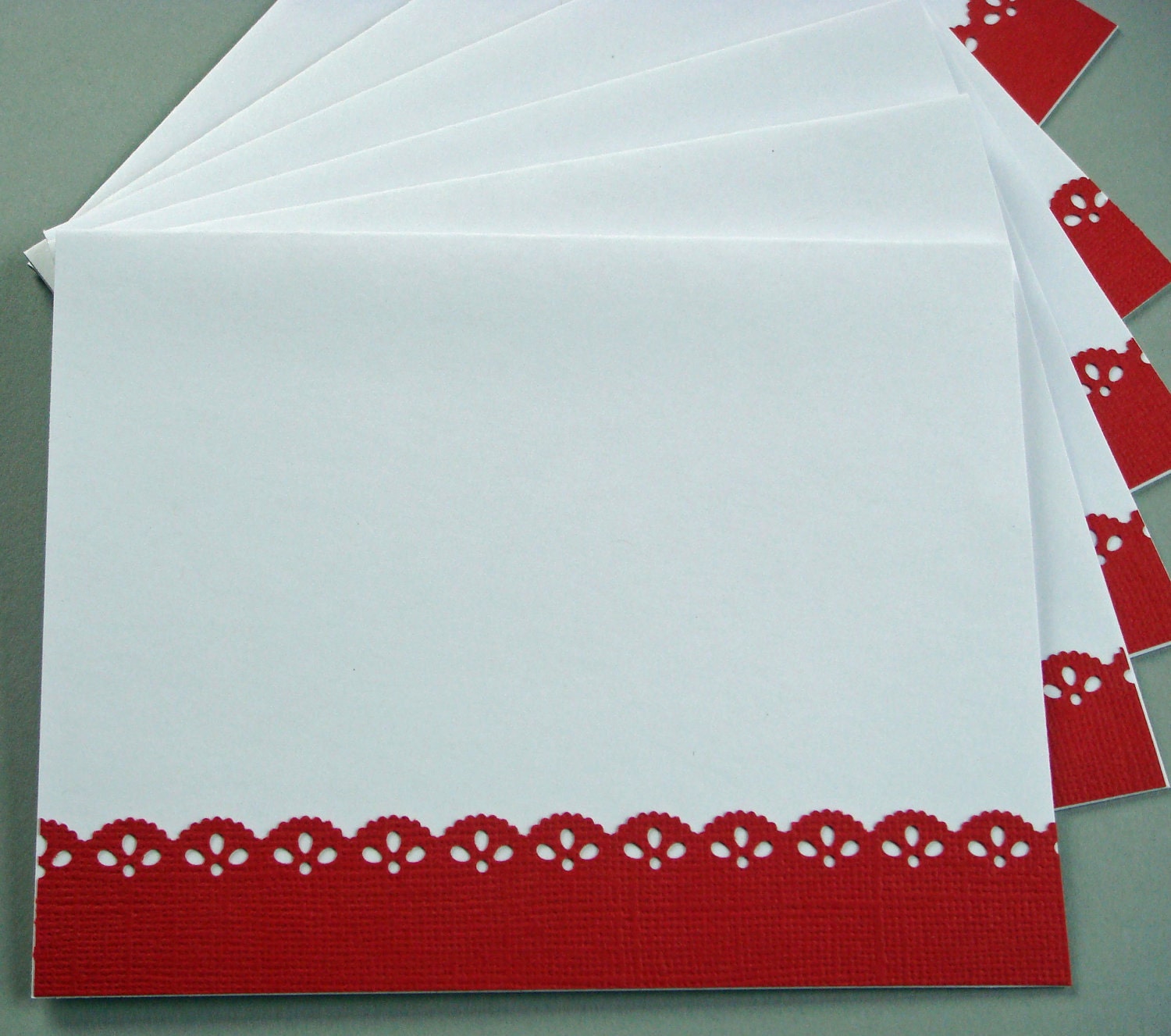 White Note Cards with Red Border Set of 6