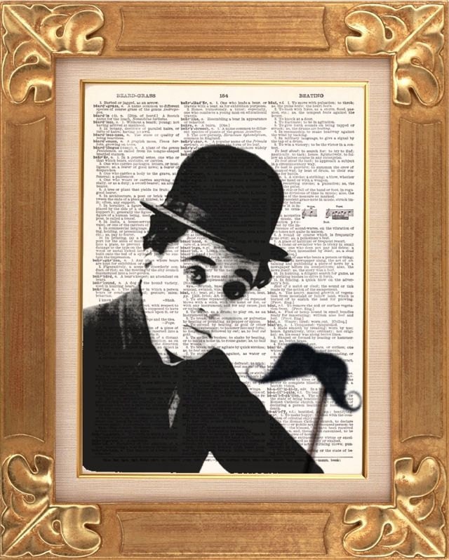 BOGO SALE... (Buy 1 Get 1 Free)...  Charlie Chaplin Mustache  vintage dictionary book page art print beautifully UpCycled 8x10