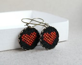 Cross stitch earrings Hearts - Valentine's Day jewelry