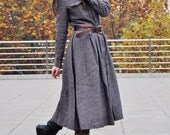 Long Winter Trench Coat Jacket in Grey/ Dress Gown- Custom Made
