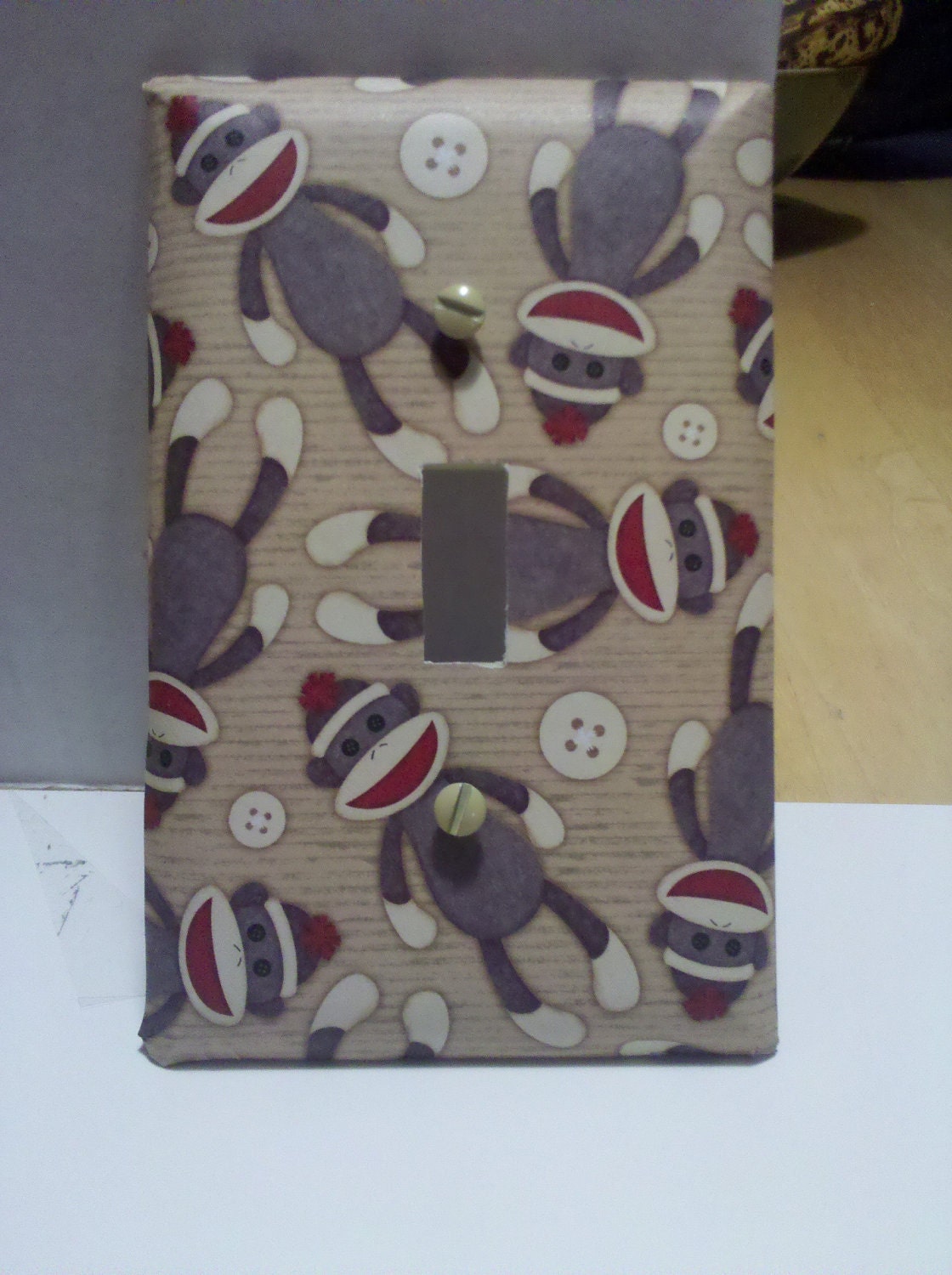 CUSTOM Sock Monkey light switch plate