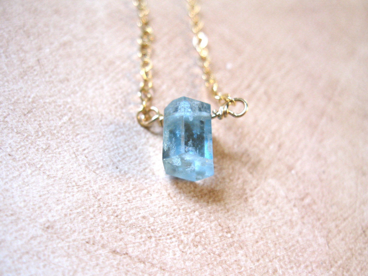 Aquamarine Crystal Nugget, Gold Necklace
