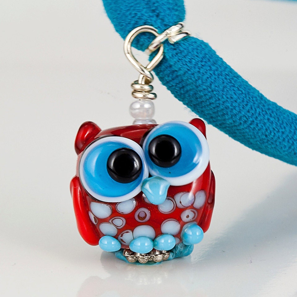 Hoot Owl Stretchy Necklace Choker - lampwork bead