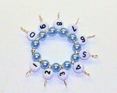 Snagfree Knitting Row Counter or Stitch Marker, Circular, Blue Swarovski Pearl Fits To Size 5 US, 3.75 mm