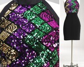 Vintage 1980s KISS Me At Midnight Sequined  Bodycon Mini Dress S