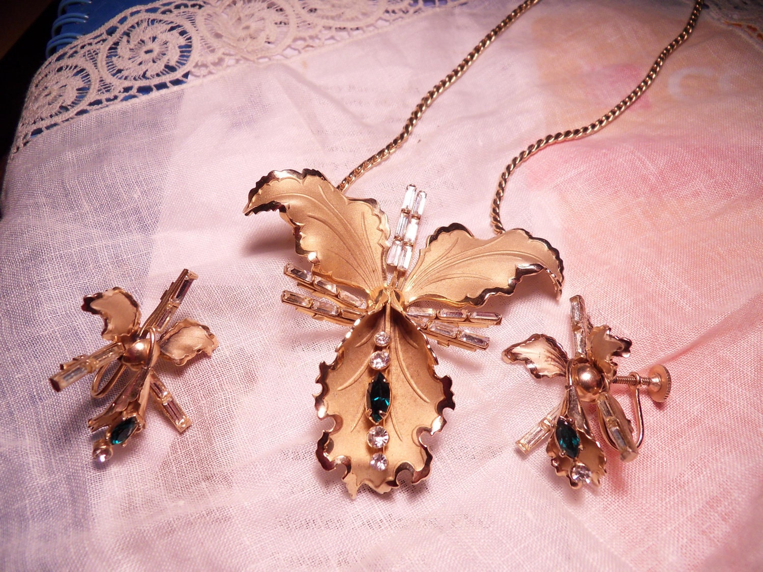 Orchid Necklace and Earrings Nouveau