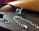 Silver  Bell on Black Velvet Choker