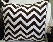 Decorative Throw Pillow Cover - Chevron Stripe - Espresso Brown and White - 18 " Square
