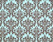 Home Decor Fabric Yardage - Scrollwork - French Blue and Chocolate Brown by Premier Prints - 1 Yard