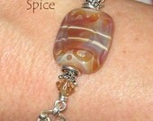 Cinnamon Spice - Lampwork Glass Sterling Silver Chain Maille Bracelet