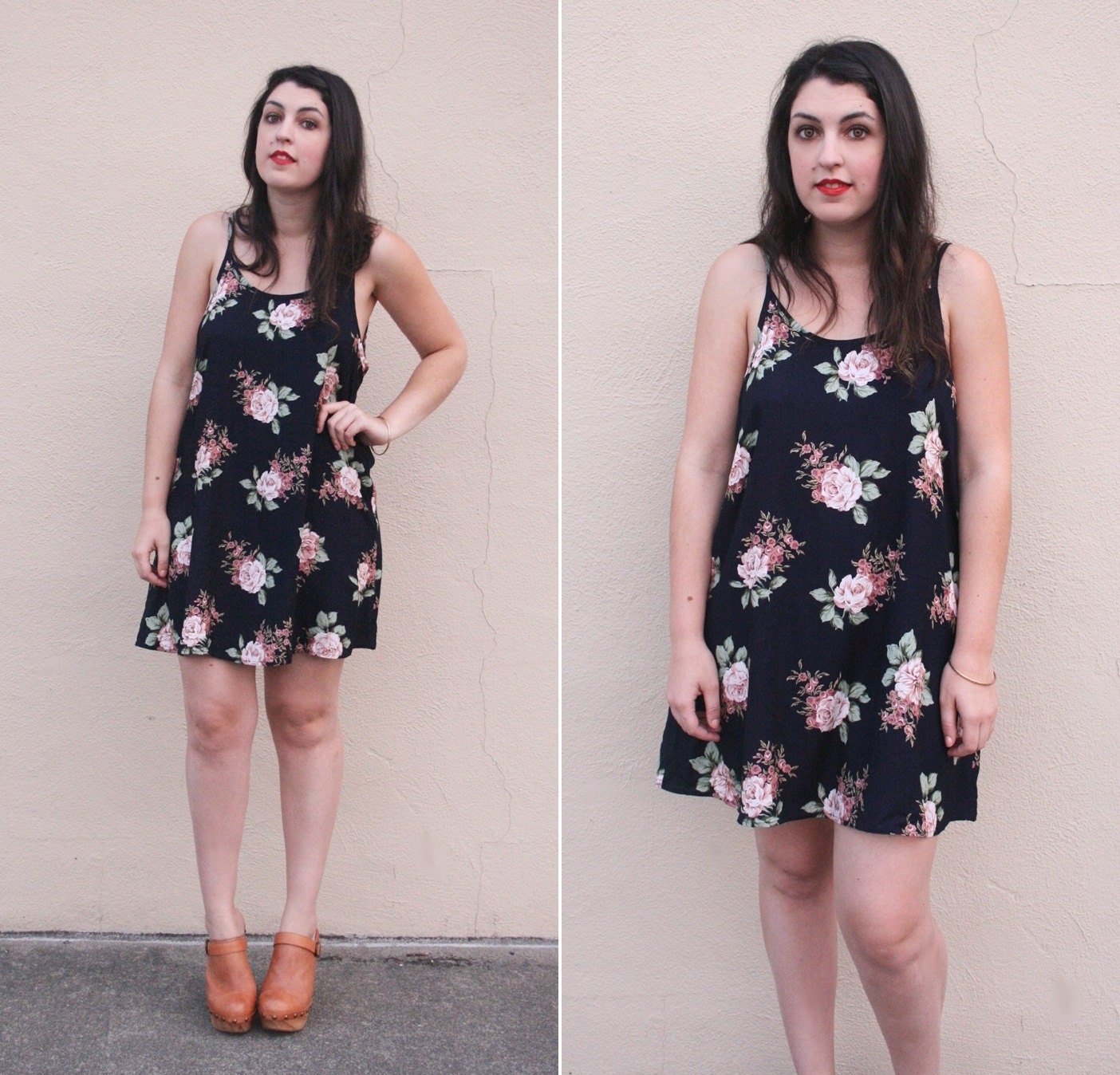 Vintage Rayon Dress / Rose Print / Mini Dress / 1980s
