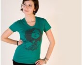 SALE - It Girl - womens t shirt - LARGE - Clara Bow screenprint on American Apparel emerald green tshirt