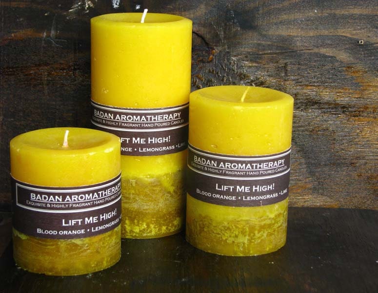 Yellow Citrus Lemongrass Pillar Candle Set of 3, Fragrant Pillar Candles