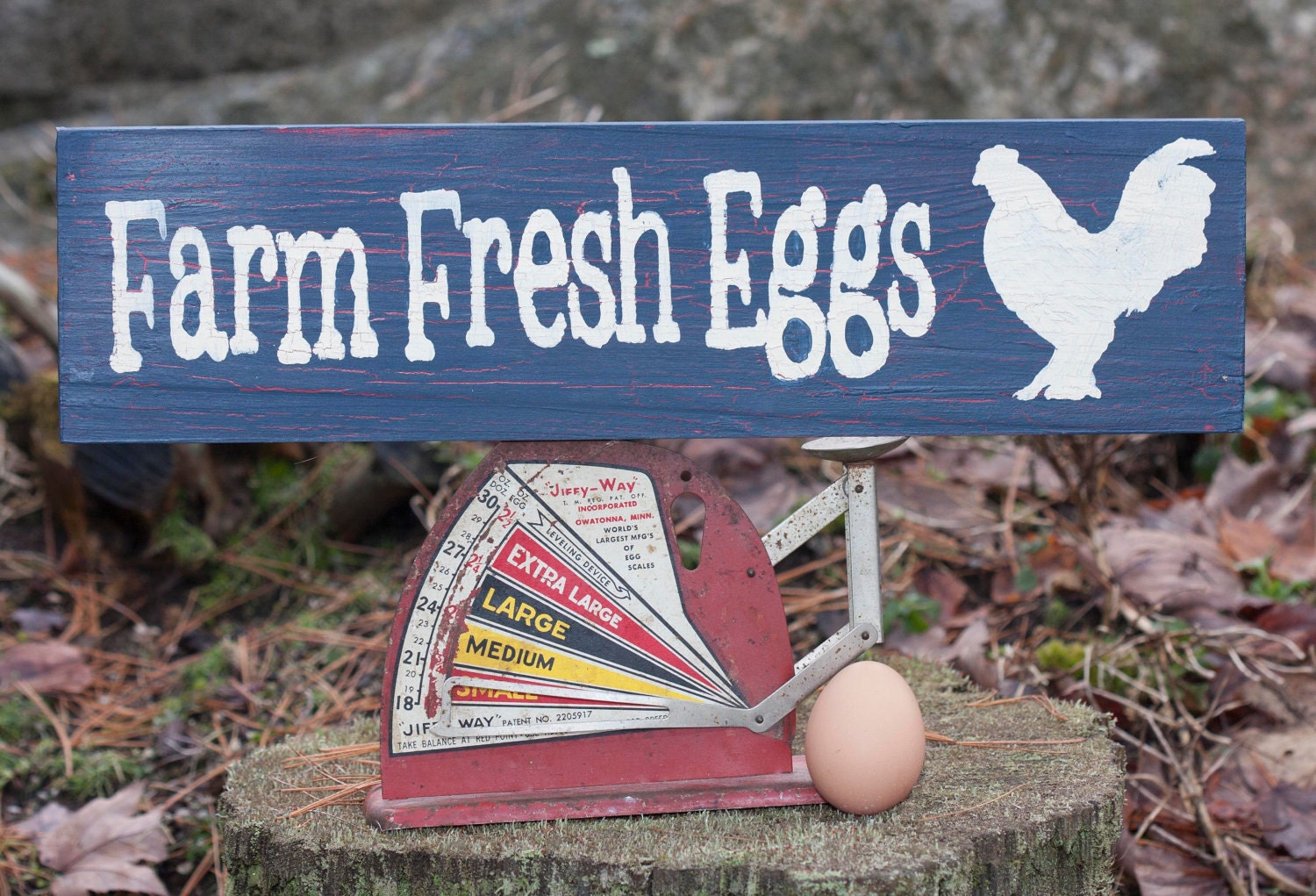 Farm Fresh Eggs Wooden Sign (Red, White and Blue With Crackle Effect)