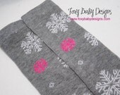 Leg Warmers Grey with White and Pink Snowflakes