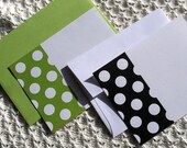 Polka Dots and Stripes Note Card Set - Apple Green and Black and White Flat Cards