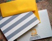 Breton Stripes Gray and White Striped Note Card Set with Yellow Envelopes