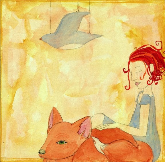 Seeing Through Fox's Eyes, a Little Miss Fox and Puppet Bird print by Lea Keohane