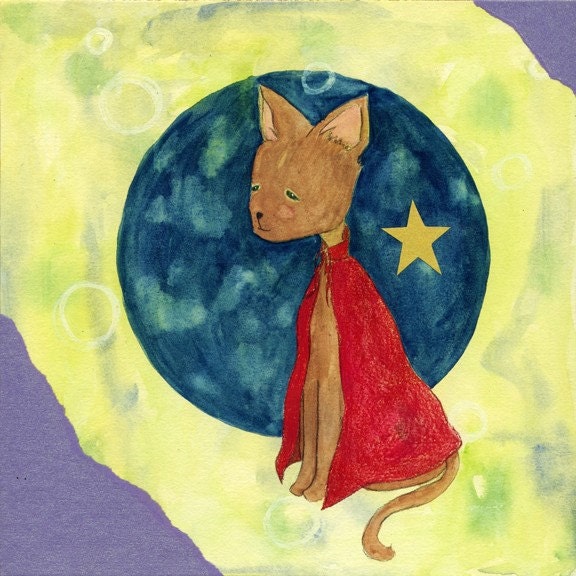 Little Hero, a sweet kitty kitten in a little red cape print by Lea Keohane