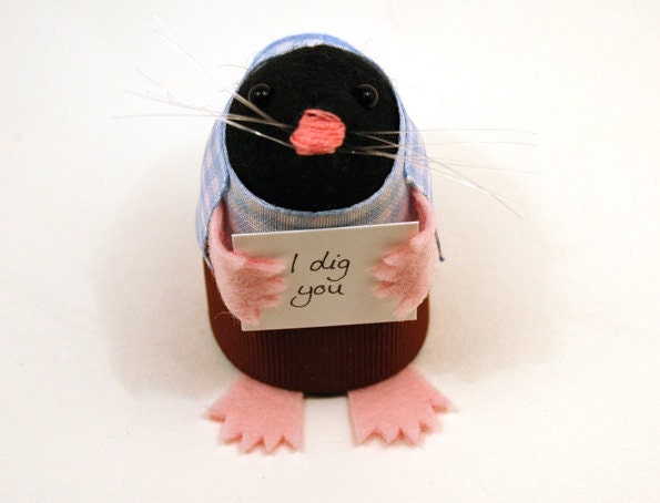 I dig you Valentines day gift love mole ornament holding sign cute gift for animal lover or collector - Digby  - READY TO SHIP