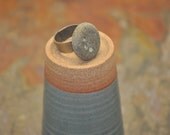 Beach Rock Ring with Three Swarovski Crystals - Stormy Sea
