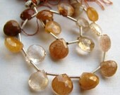 Multi Rutilated Quartz faceted heart briolettes, 3.5" inch half strand, 9 gemstone beads 8mm - 9mm (11w53)