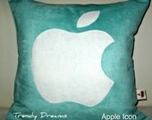 Free US shipping Unique Designer 16x16 Faux Suede Aqua Pillow Cover with  Apple  Icon  Applique