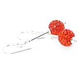 Red Crystal Earrings, Handcrafted Sterling Silver Disco Ball Showstoppers, Glitzy Trendy Fashion