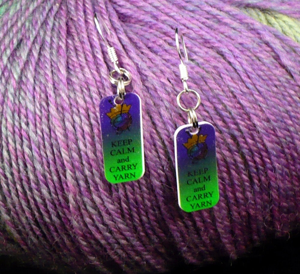 KEEP CALM and Carry Yarn earrings