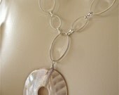 Mother of Pearl Pendant with Large Link Chain Opera Length Necklace
