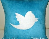 Free US shipping Unique Designer 16x16 Faux Suede Turquoise Pillow Cover with  Twitter Bird Icon  Applique