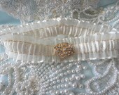 Ivory and Gold Jeweled Illusion Wedding Keepsake Garter With Stunning Jeweled Center-OOAK