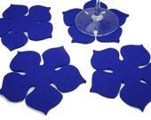 Flower Power Felt Coasters in 5MM Thick Virgin Merino Wool Felt- Royal Blue