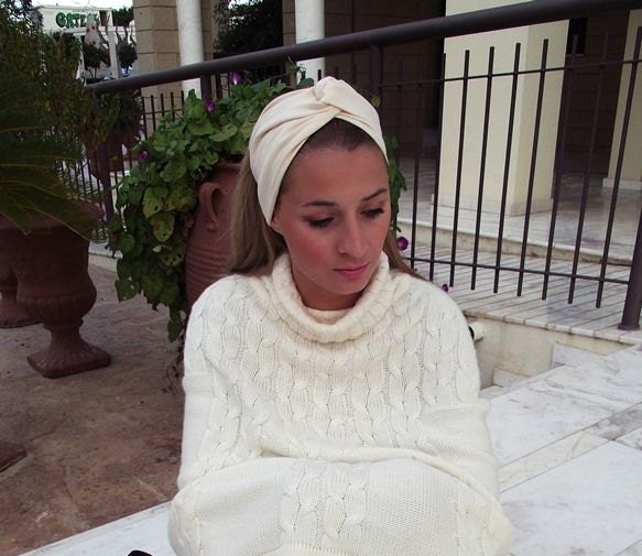 Cream Women's Knit Headband - Stretch Jersey Knit Twist Headband