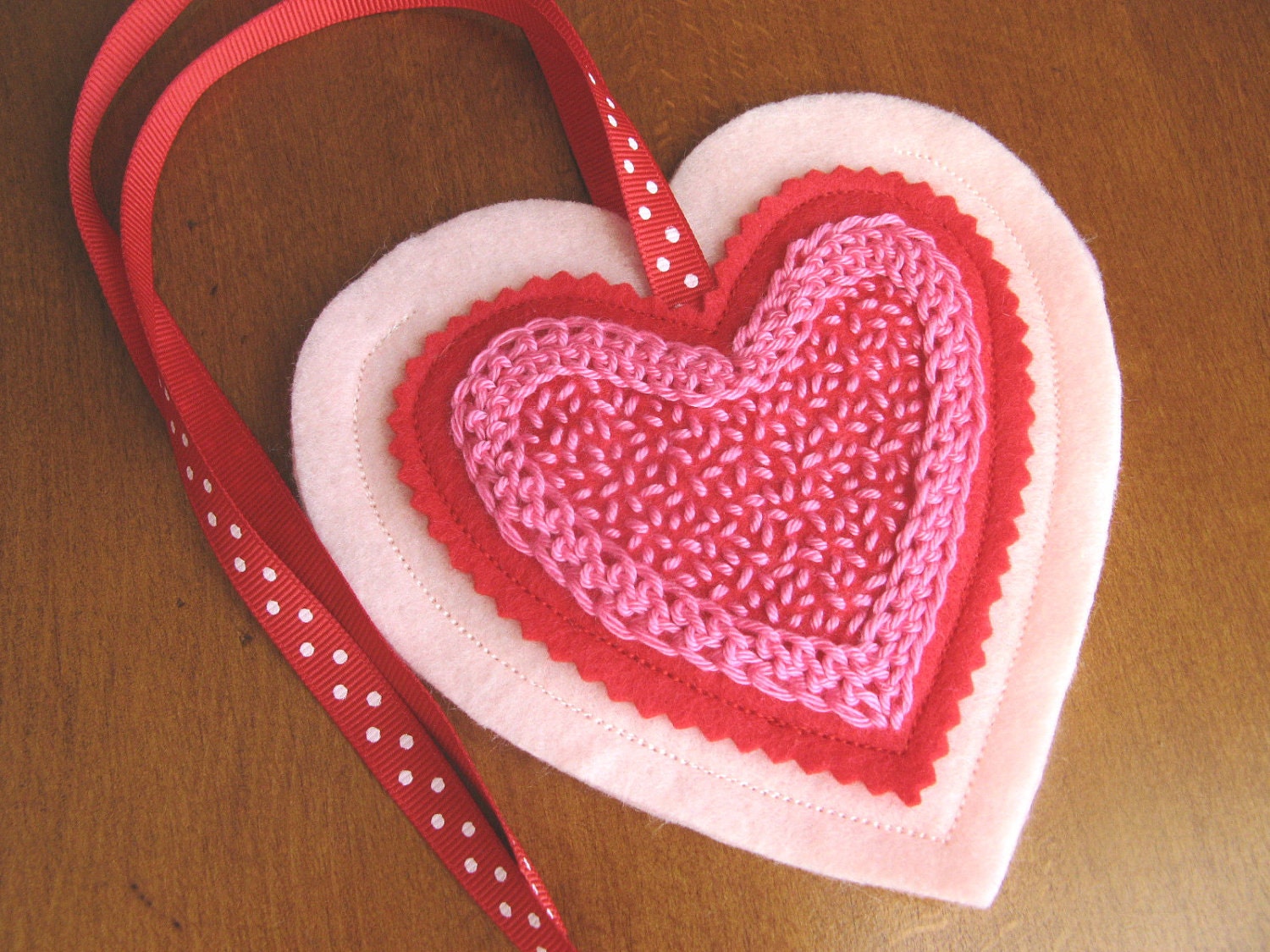 Pastel Pink Heart Gift Bag Ornament Red Felt Reusable