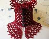 Gothic Victorian Noir Steampunk Vampire  Burgundy Cotton Lace Crochet Beaded Choker Neck Warmer