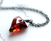Large Heart Necklace - Large Red Swarovski Crystal Heart on Sterling Silver Chain Heart Jewelry