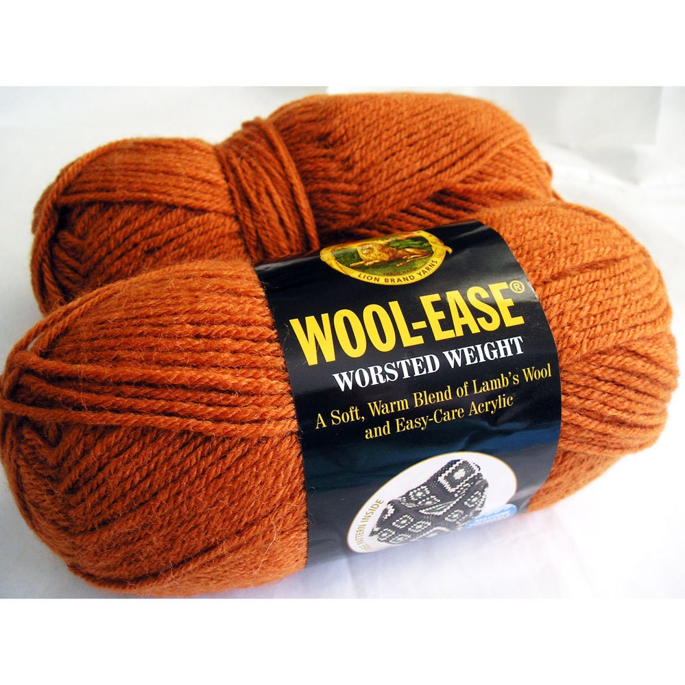 Wool Ease Yarn, Lion Brand, Acrylic Wool Blend, Worsted Weight, Washable, Pumpkin Orange (Lot of 2)