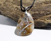 Engraved Stone Pendant - Swirly Autumn Vine on Ocean Jasper