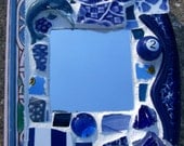 Mini Mosaic Assemblage Mirror in Blues with a Dolphin
