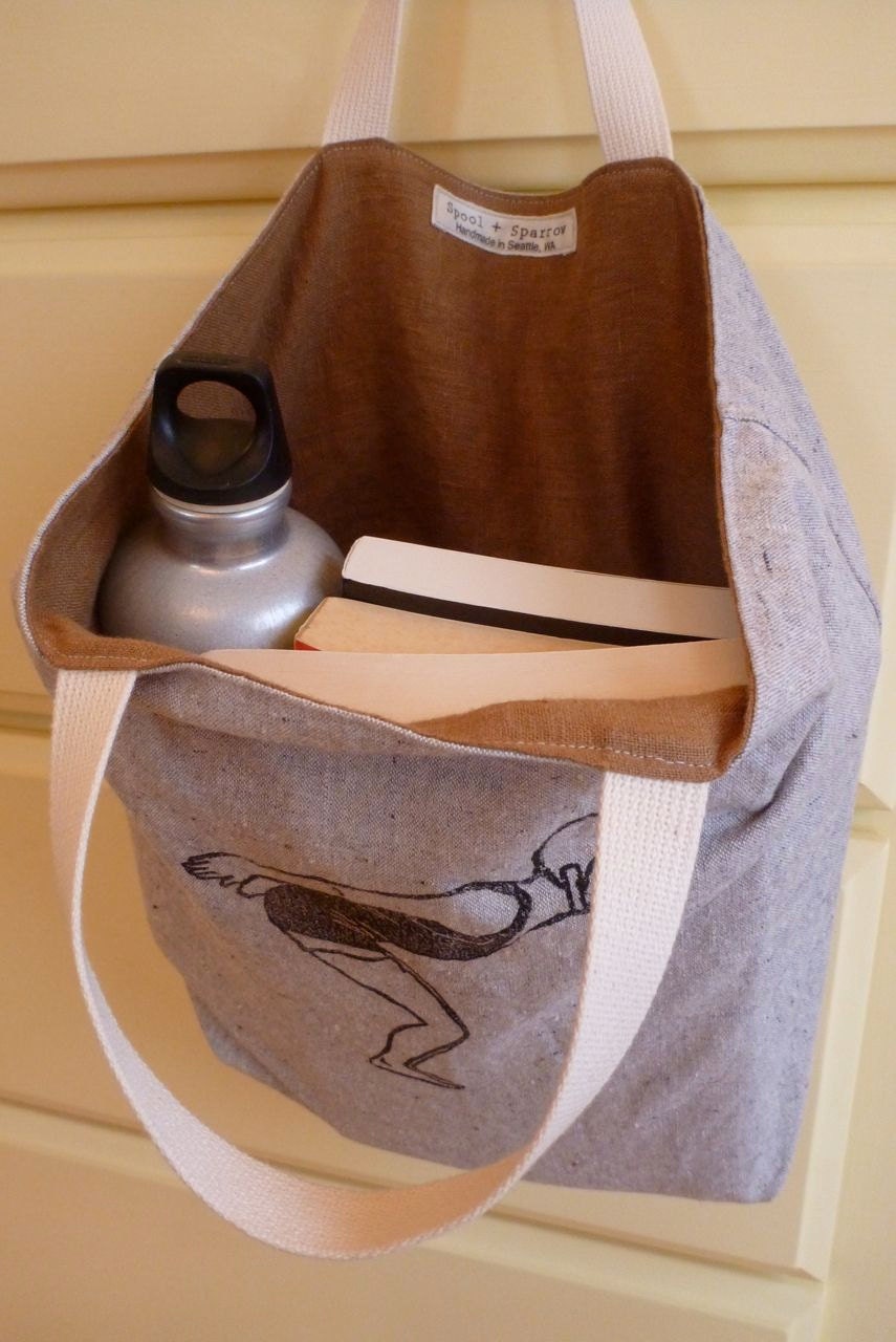tote bag organic cotton hemp linen canvas retro swimmer block-print
