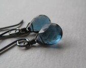 London Blue Topaz Earrings, Faceted London Blue Topaz Briolettes Oxidized Sterling Silver Earrings