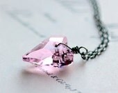 Pink Heart Necklace - Large Pink Swarovski Crystal Heart on Sterling Silver Chain Pastel Pink