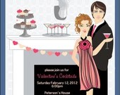 Exclusive Luxury FACES COLLECTION Modern Pink Peach Cream Cupcakes and Cocktails Moose Head Fireplace Adult Valentine's Day Party Invitation