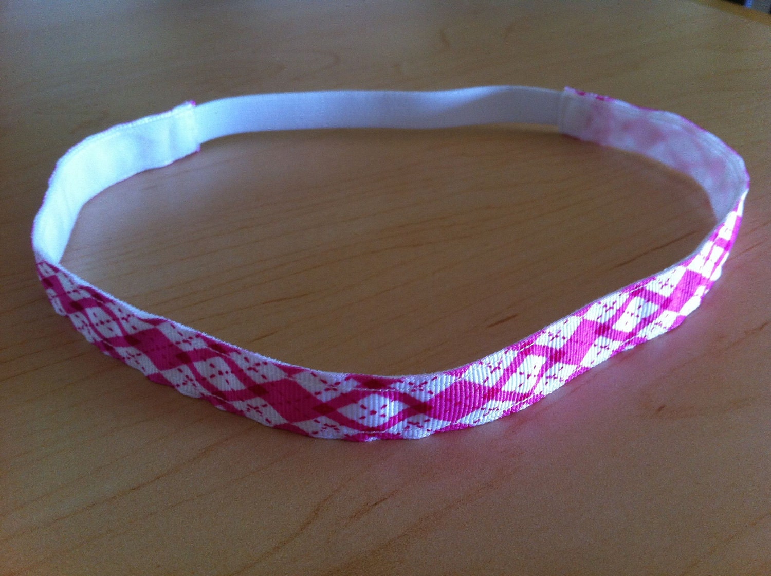 Pink/White Argyle Headband (5/8" wide)