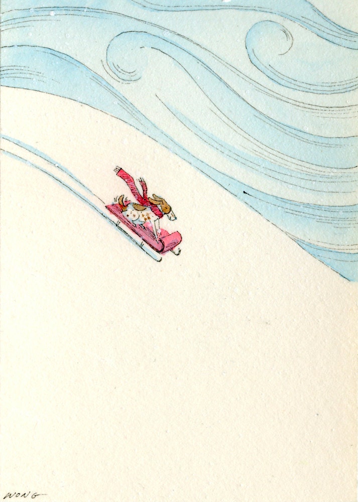 Original ACEO Painting -- Sledding pointer