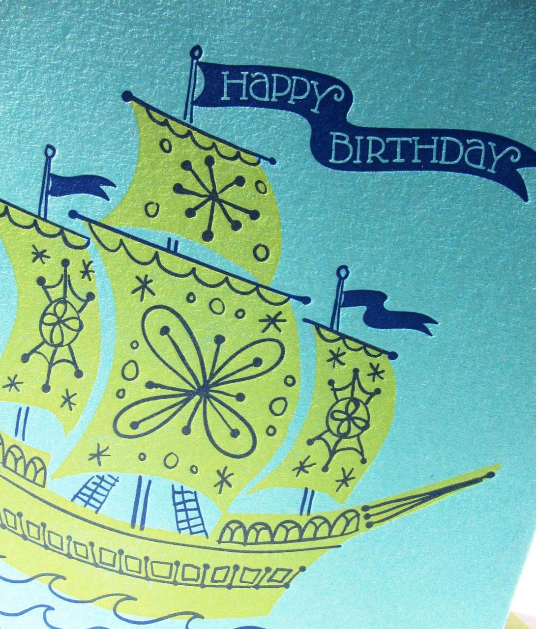 Birthday Ship full of good wishes Letterpress Card