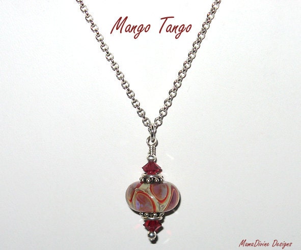 Mango Tango - Lampwork Glass Sterling Silver Pendant Necklace